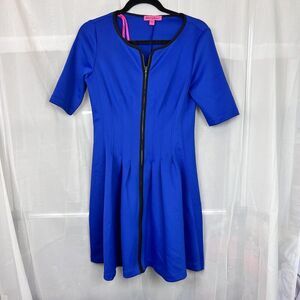 Betsey Johnson scuba zip up skater mini dress sz 4 funky y2k vibrant funky retro